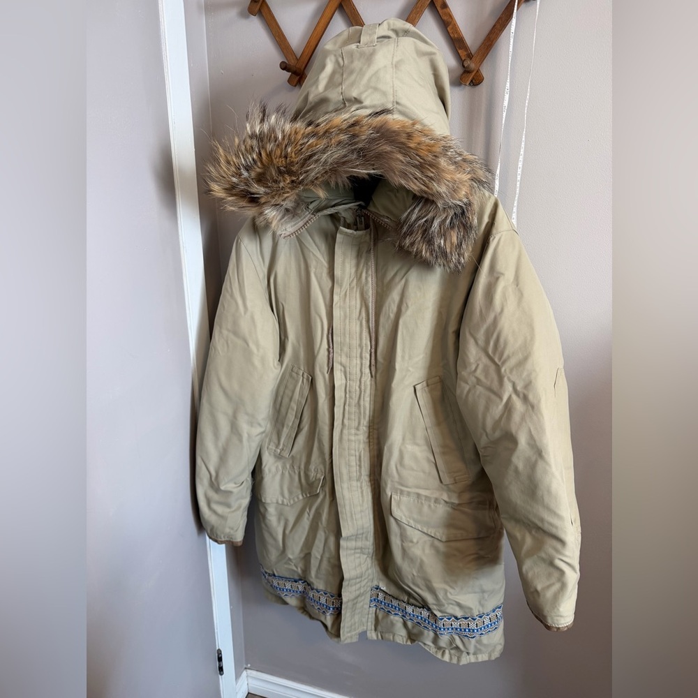 Vtg Thermo-King Men’s Small Down Parka Fur Hood Ribbon Trim Gorpcore  workwear